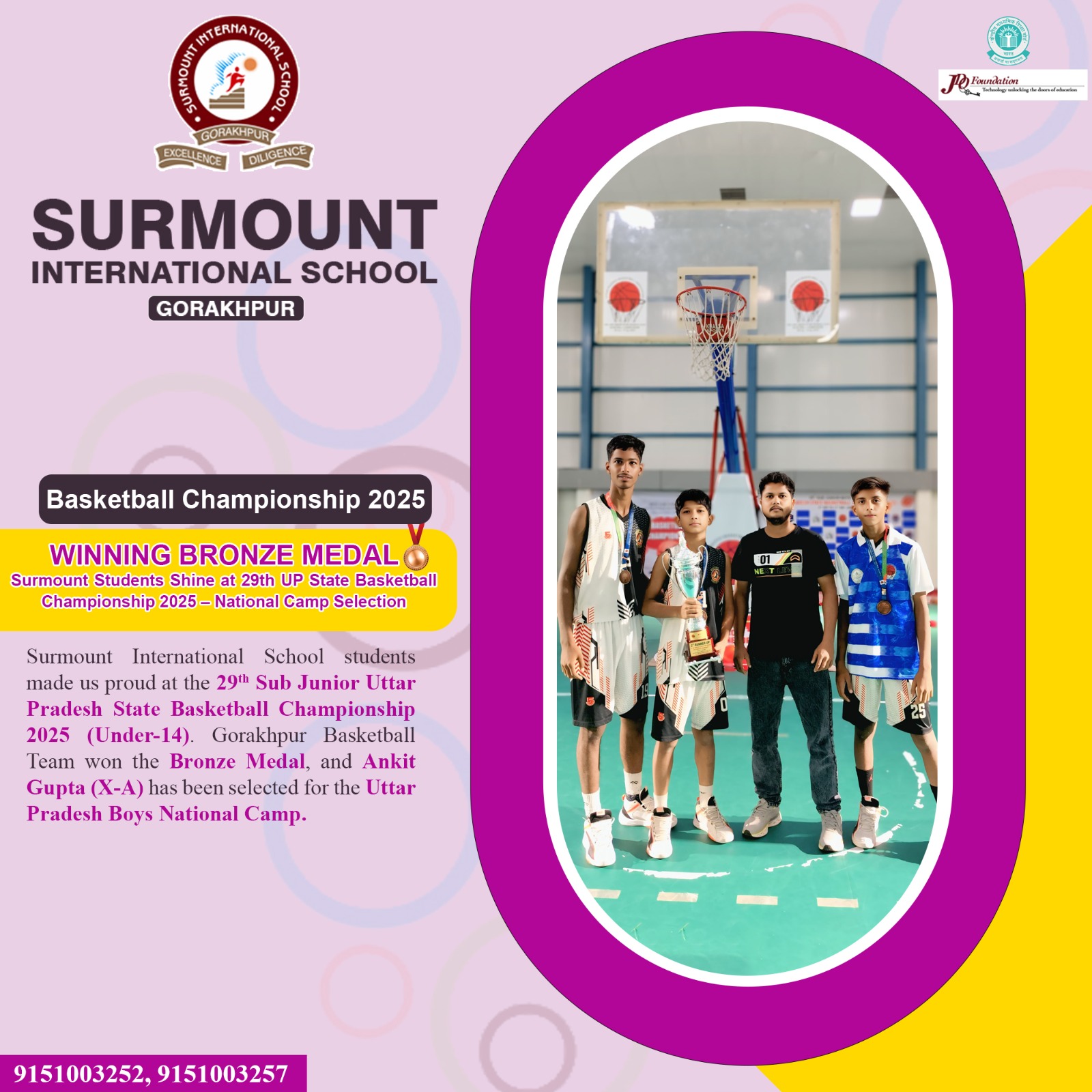 Surmount Students Shine at 29th UP State Basketball Championship 2025 – Bronze Medal & National Camp Selection