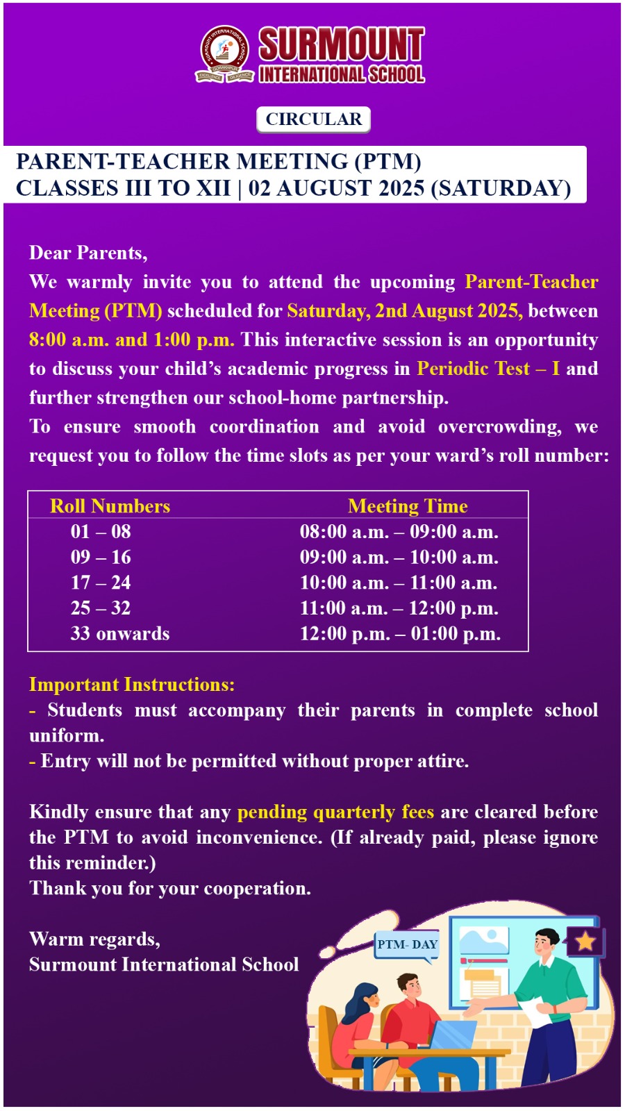 PARENT-TEACHER MEETING (PTM) CLASS III-XII