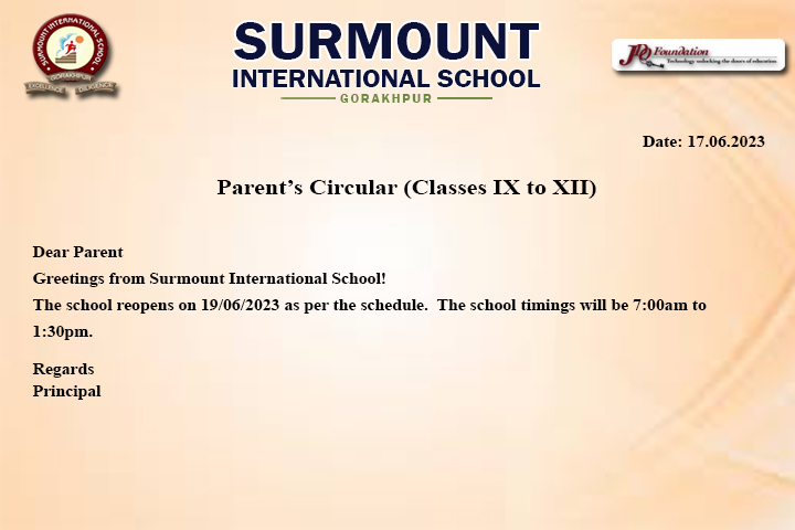 Parent’s Circular (Classes IX to XII)