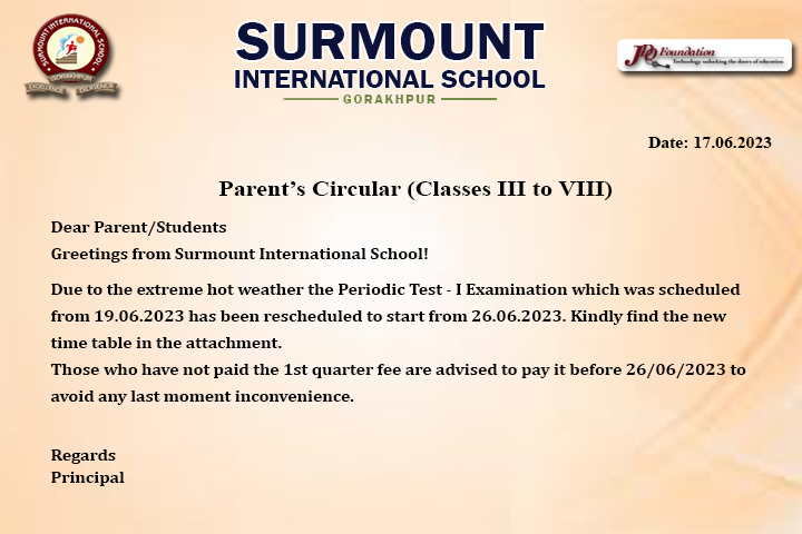 Parent’s Circular (Classes III to VIII)